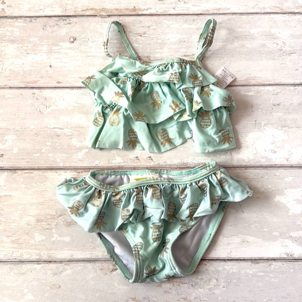 Baby Girl 6-12m Mint Green Gold Pineapple Print Bikini Swimsuit Crazy8 6m 9m 12m
